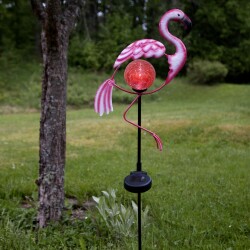 LED Solar Erdspießleuchte Flamingo, pink, Metall, Glas