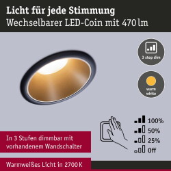 LED Deckeneinbaustrahler Coin 6,5W 460lm IP44 3-er Set in...