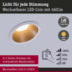 LED Deckeneinbaustrahler Coin 6,5W 460lm IP44 3-er Set in...