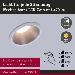 LED Deckeneinbaustrahler Coin 6,5W 460lm IP44 1-er Set in...