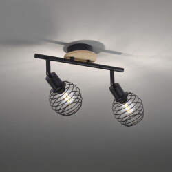 Wall and ceiling lamp Eugen in black and nature e27 2 flame