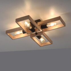 Ceiling lamp Frame in black and natural light e27 4 flames