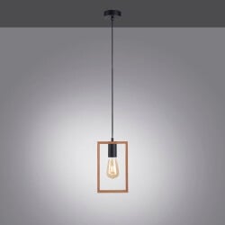 Suspension lamp Frame in black and natural light e27