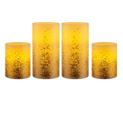 LED Wachskerze Golden Glitter in Elfenbein und Gold 4x...